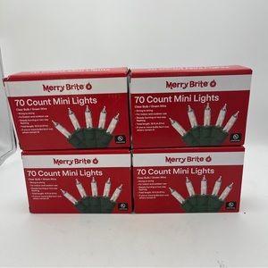 4x MERRY BRITE 70 Count Mini
Christmas Lights Clear Bulb on Green
Wire 15' Each